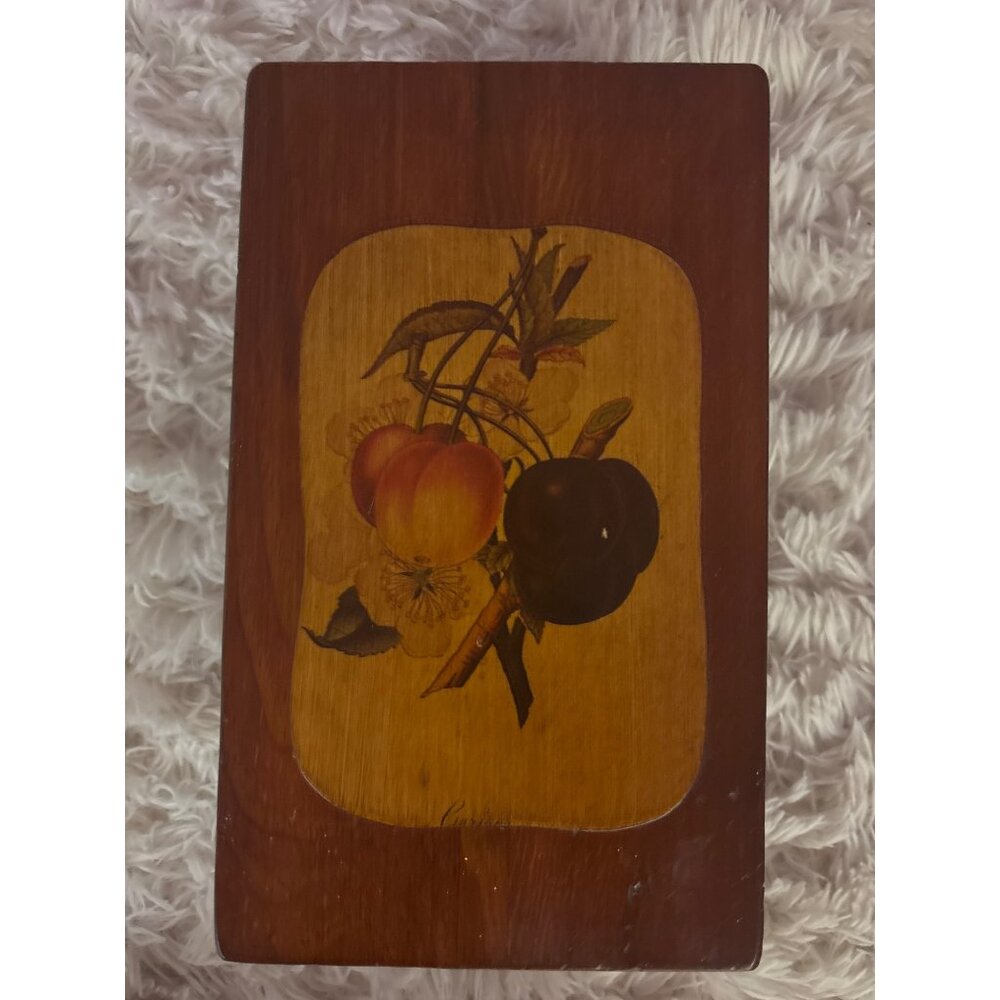 Vintage Wooden Box  Recipes or. Storage With Hand Painted Fruit  Design